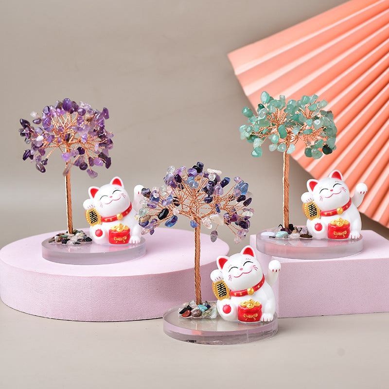 Home Decor-Fortune Cat Crystal Tree