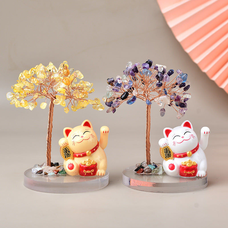 Home Decor-Fortune Cat Crystal Tree