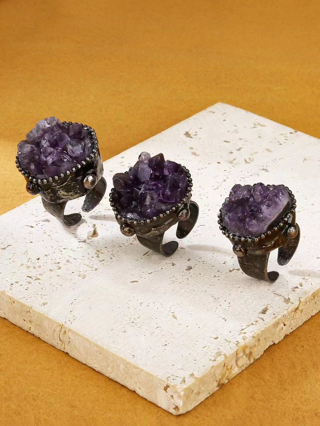 Vintage-Amethyst Cluster Ring - Copper