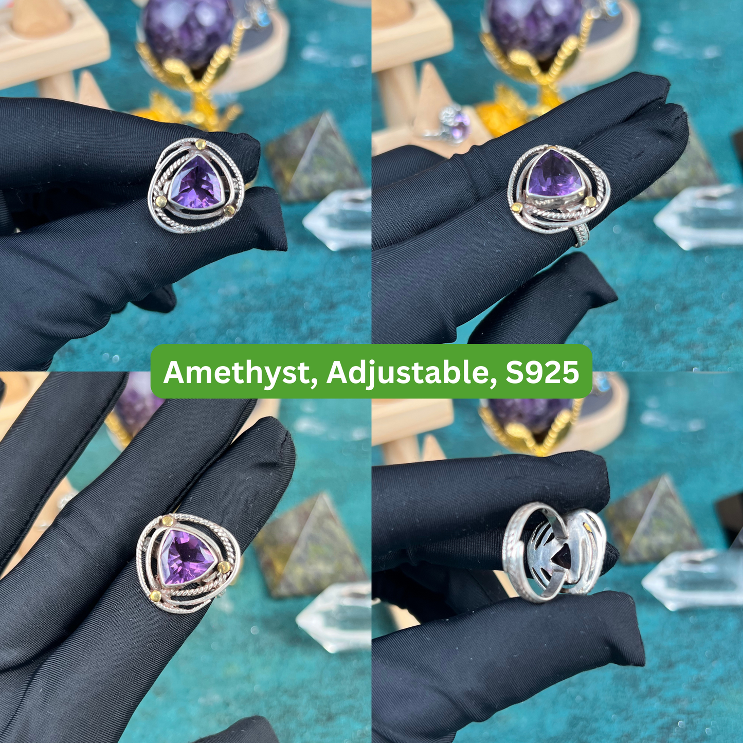 Nepal Ring, Silver Ring with Amethyst Triangle Shape