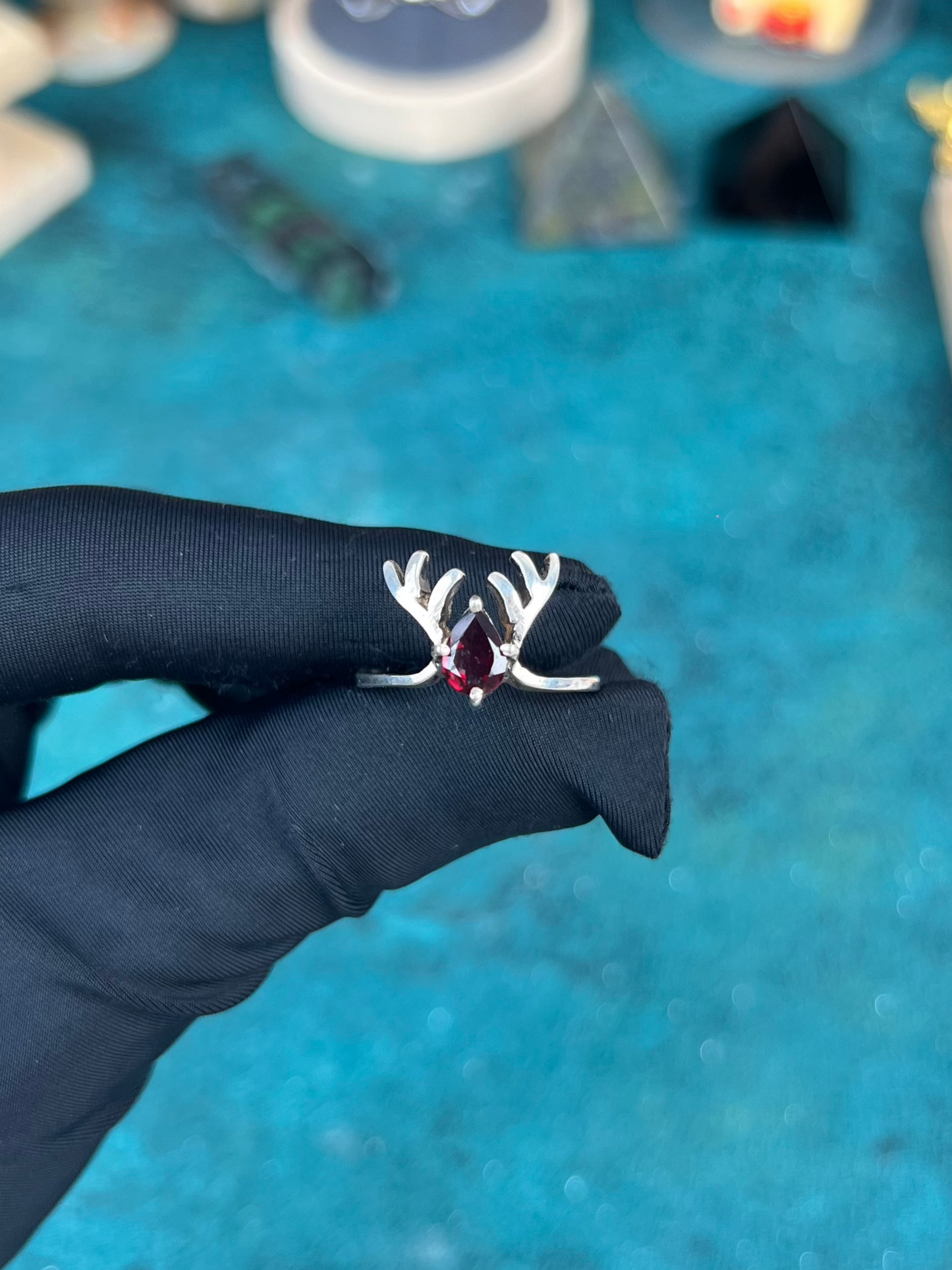 Deer Garnet Ring Sterling Silver Nepal Style