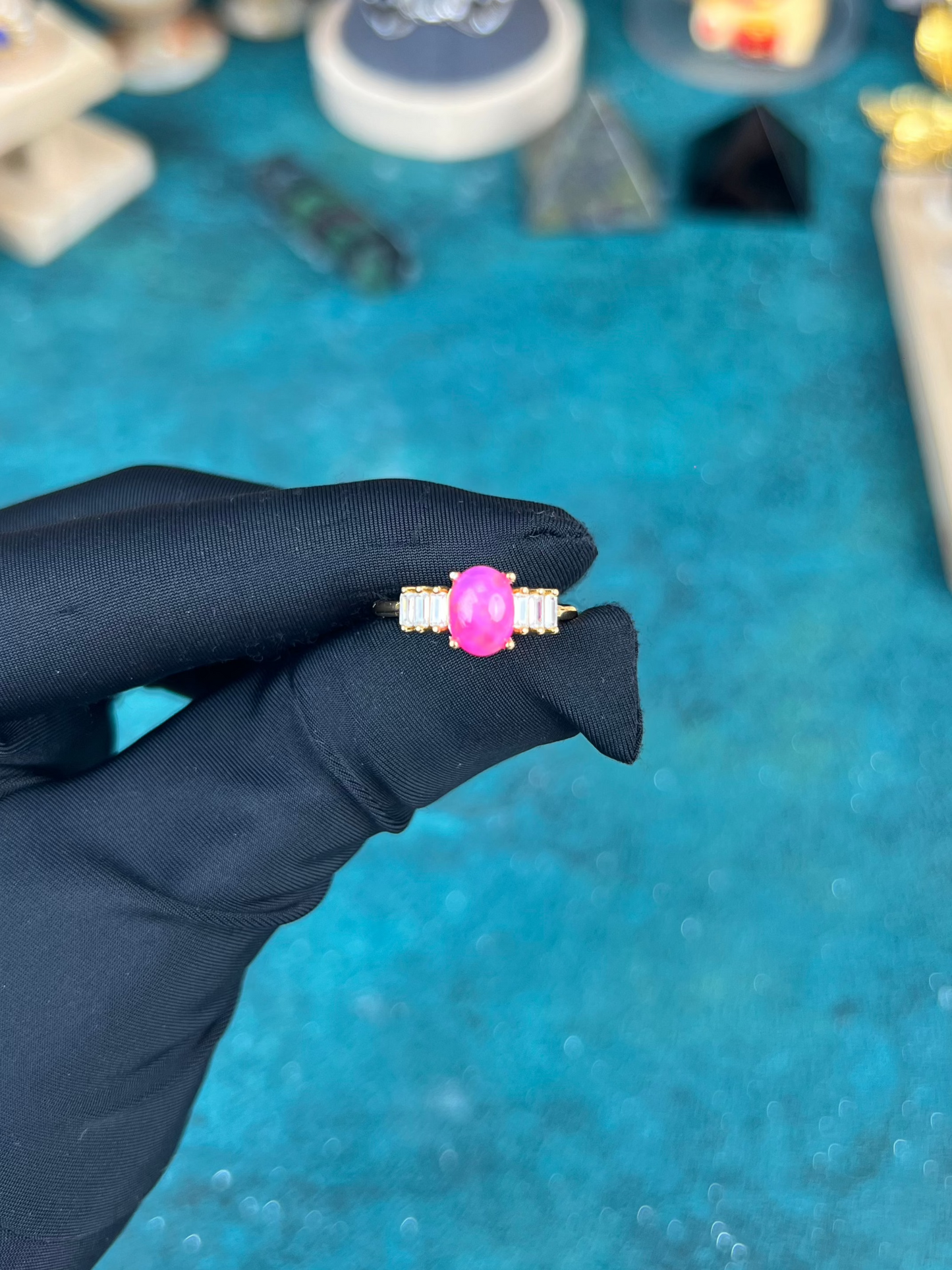 Pink Opal Ring Sterling Silver