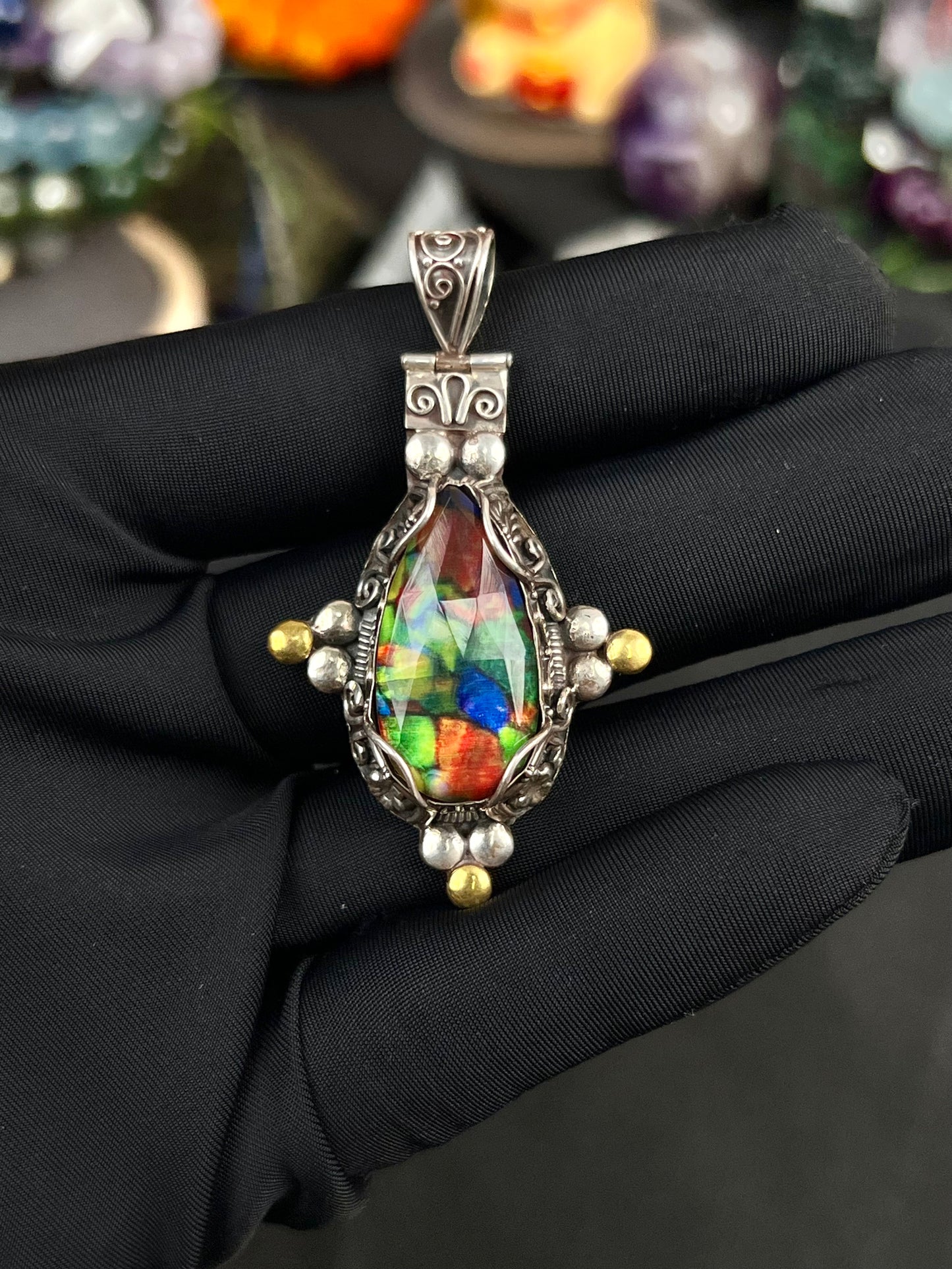 Nepal Pendant, Silver Pendant with Coated Opal 14.3ct