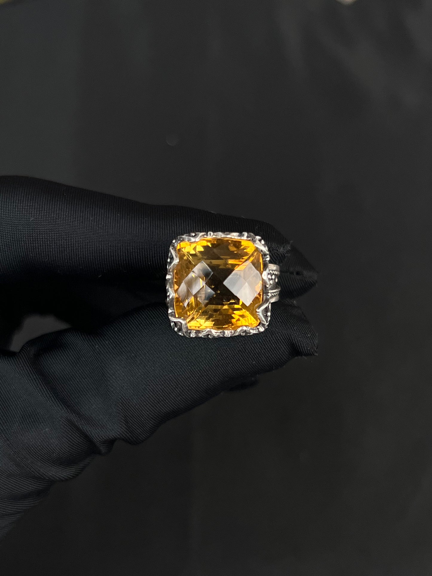 Citrine Square Nepal Style Silver Ring