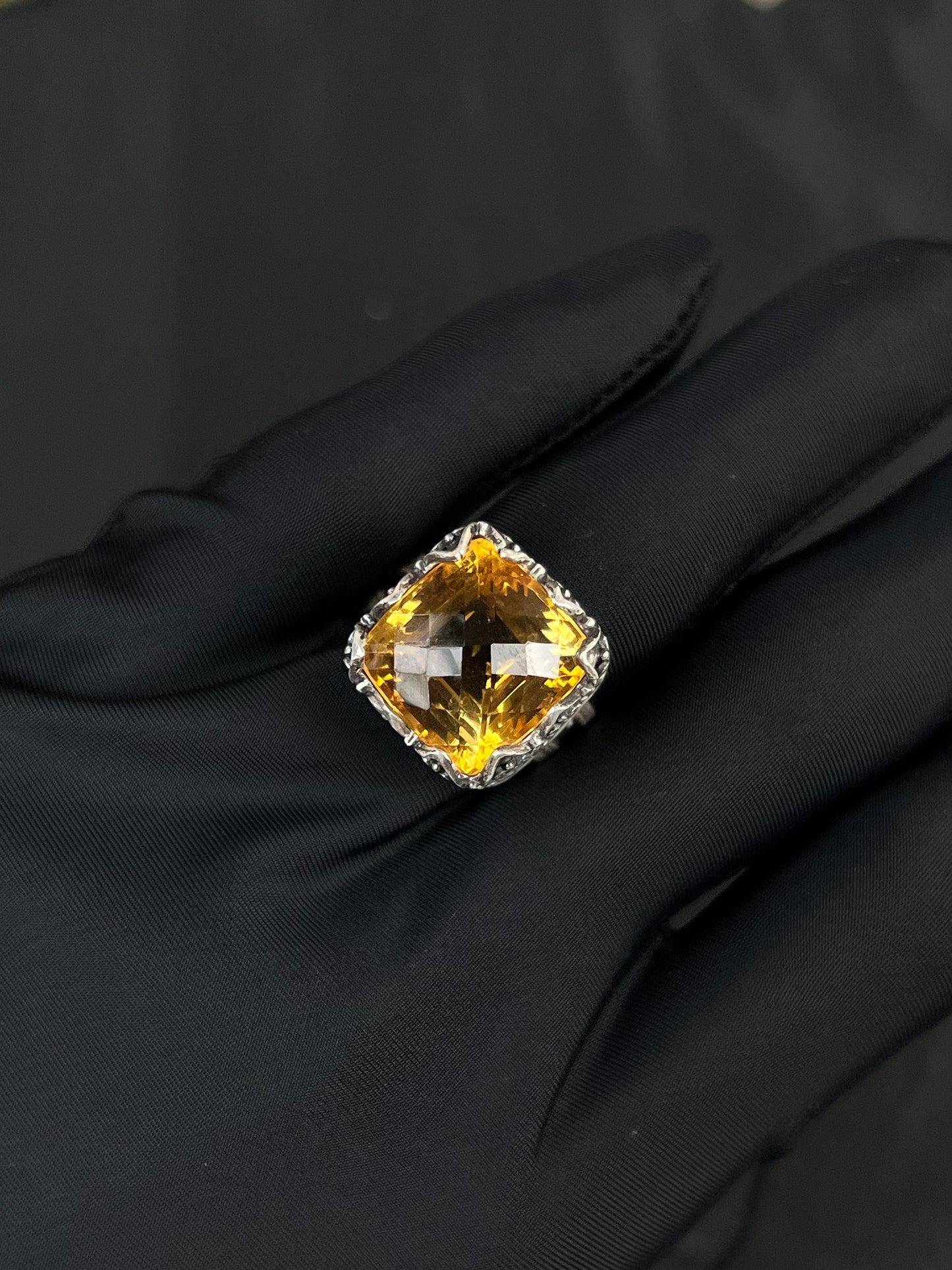 Citrine Square Nepal Style Silver Ring