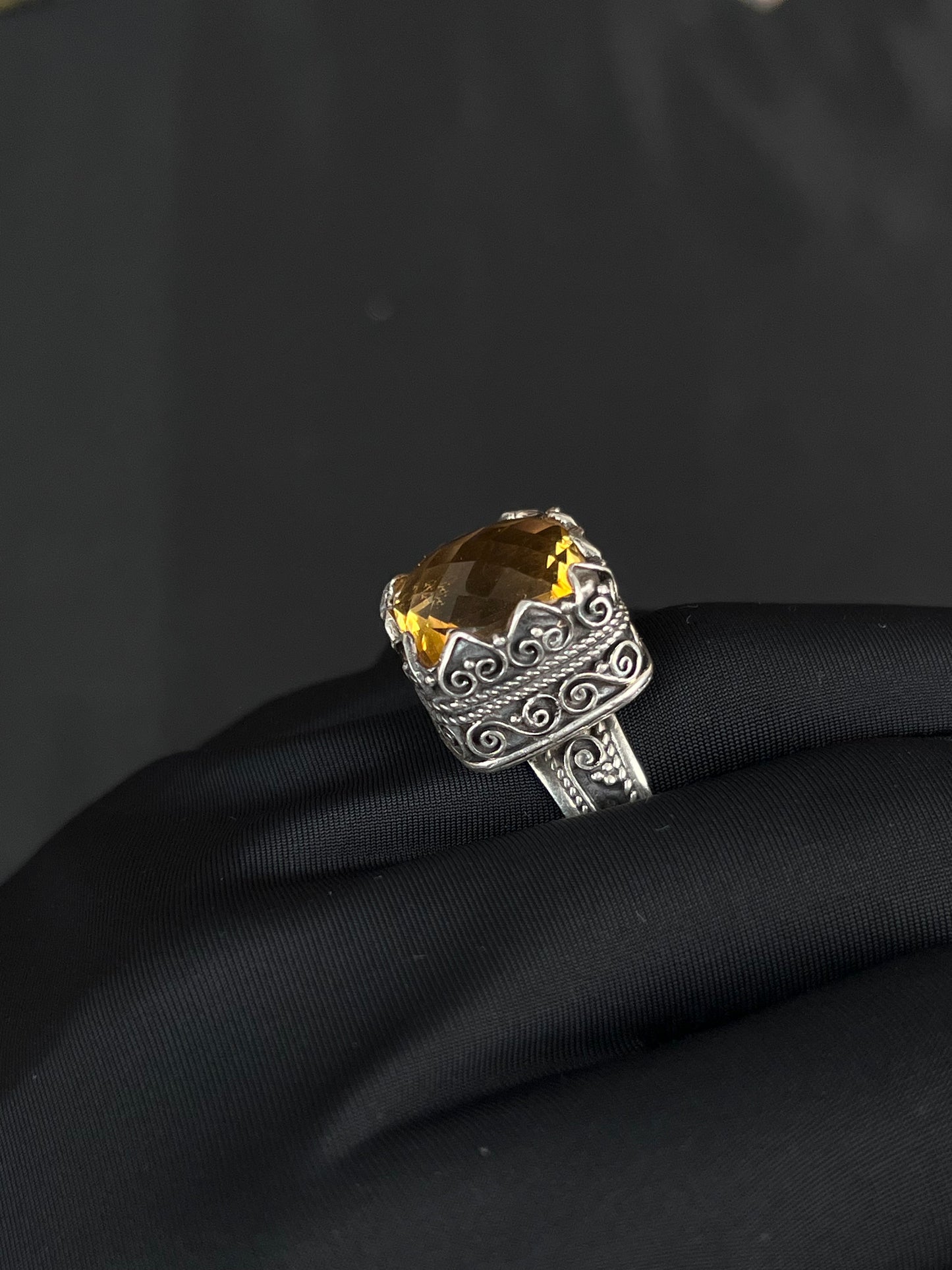 Citrine Square Nepal Style Silver Ring