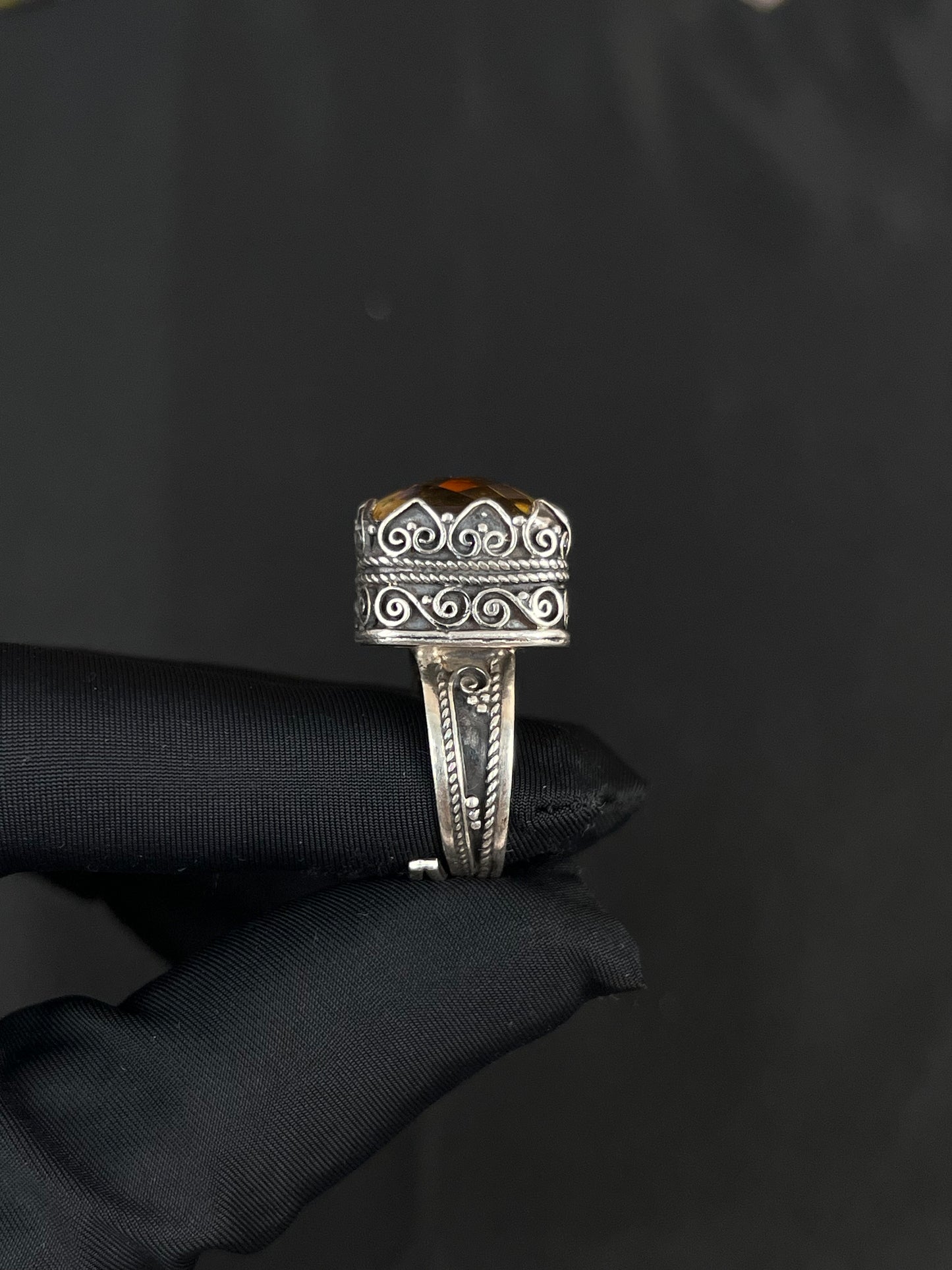 Citrine Square Nepal Style Silver Ring