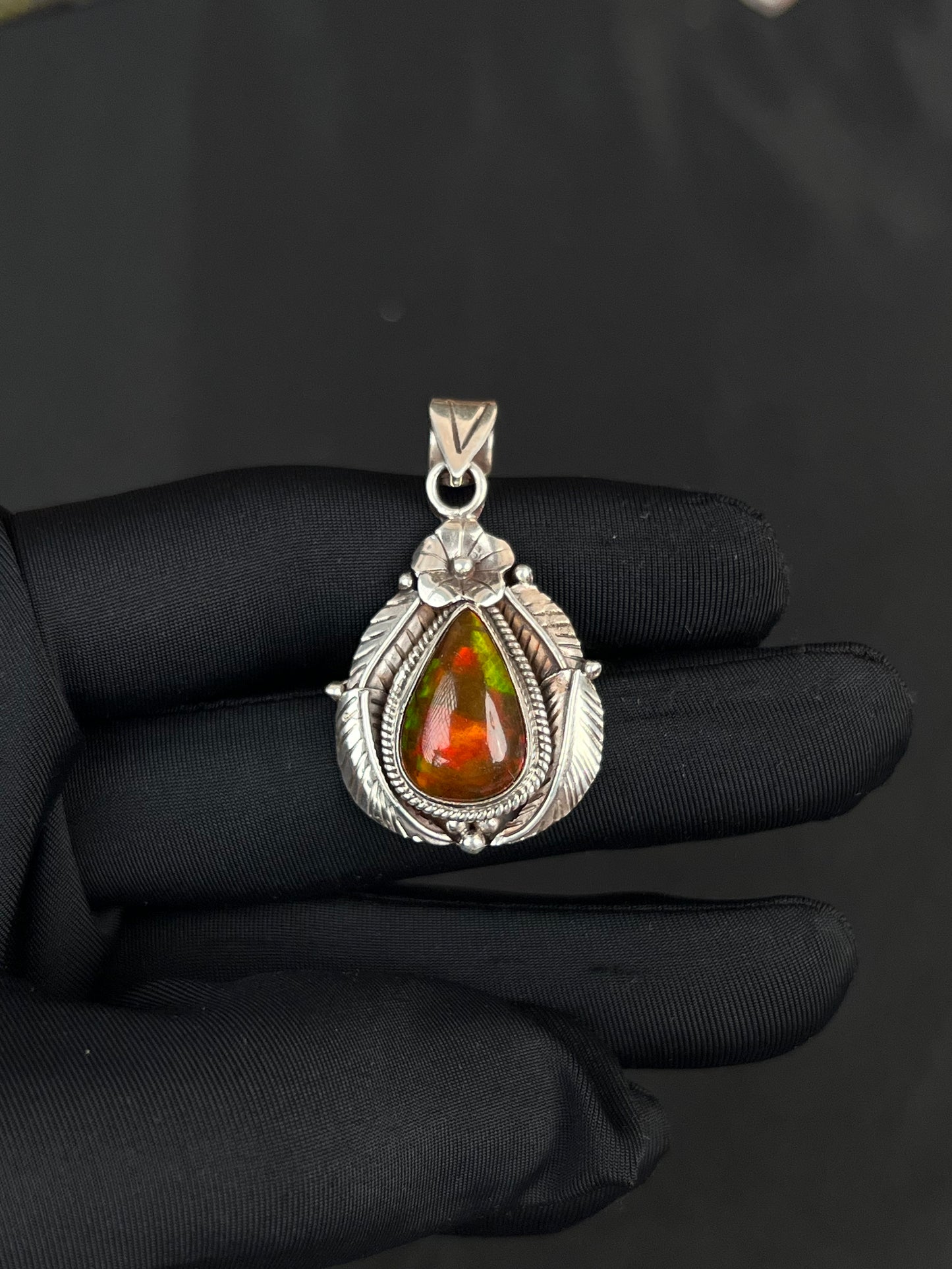 Black Opal Pendant Nepal Style Sterling Silver