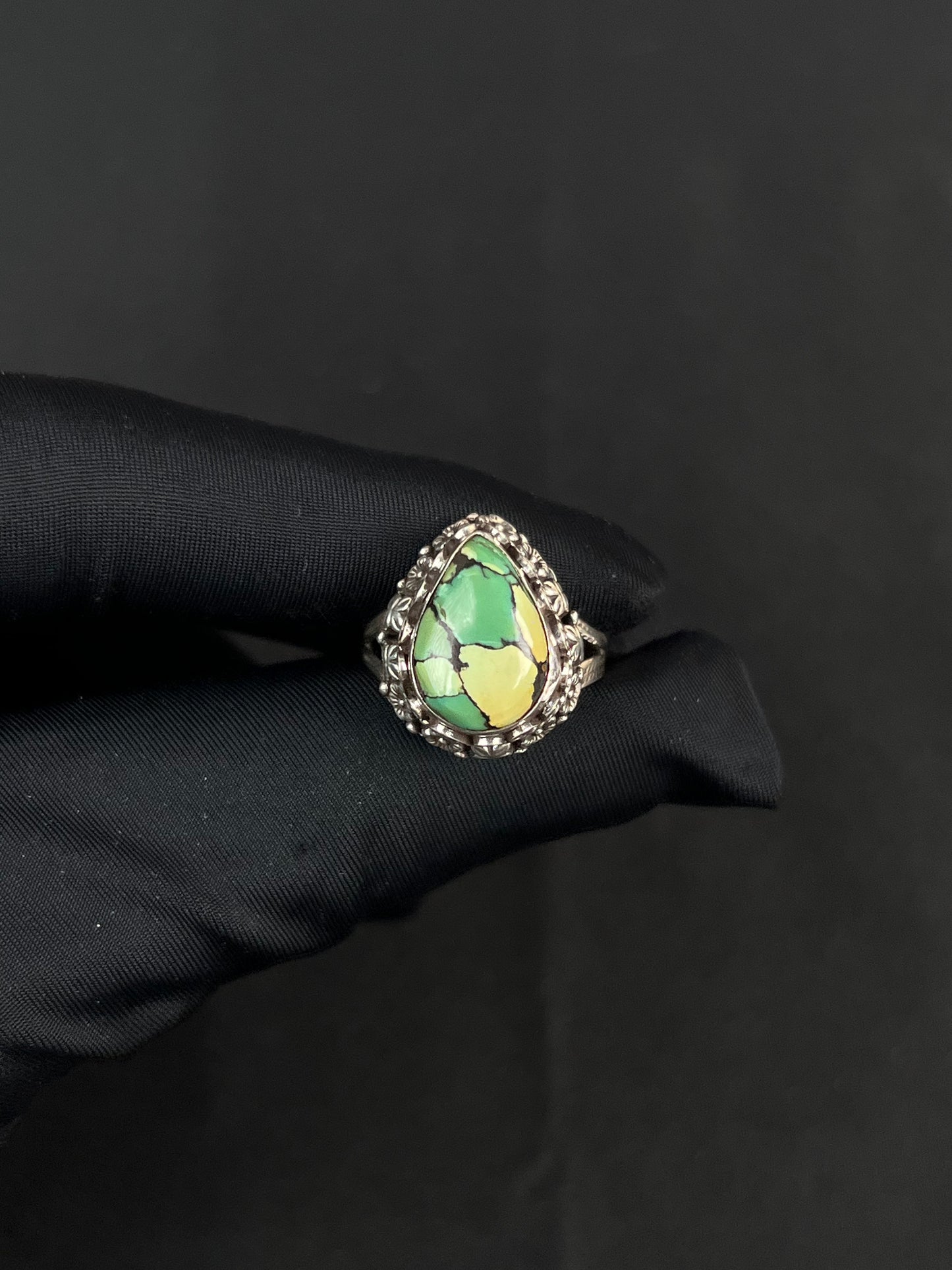 Green Turquoise Ring Sterling Silver Nepal Style