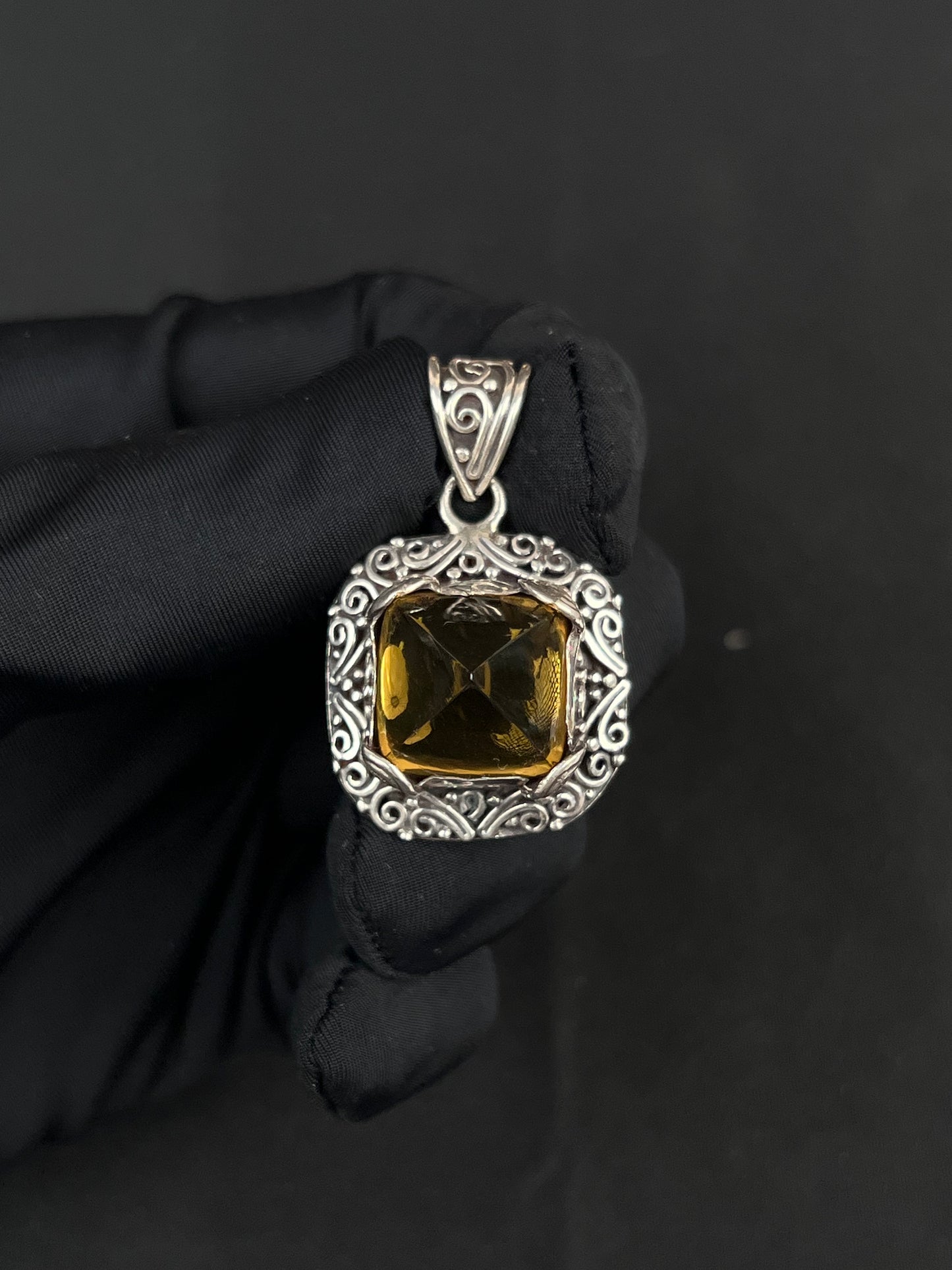 Citrine Pendant Nepal Style Sterling Silver