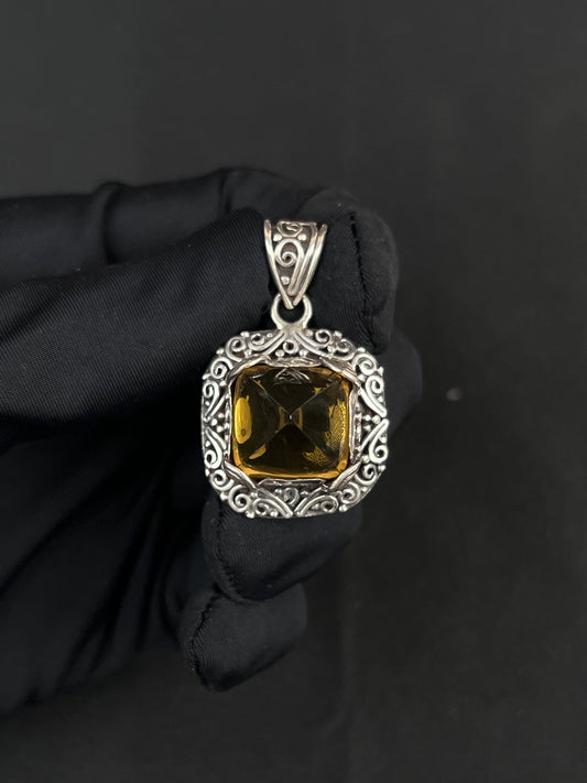 Citrine Pendant Nepal Style Sterling Silver