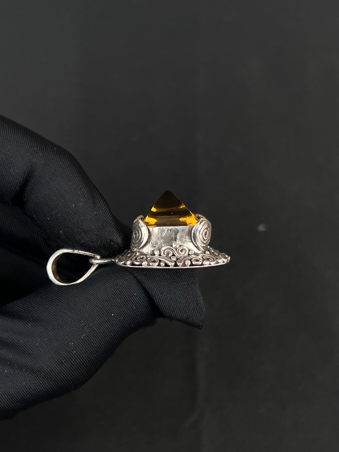 Citrine Pendant Nepal Style Sterling Silver