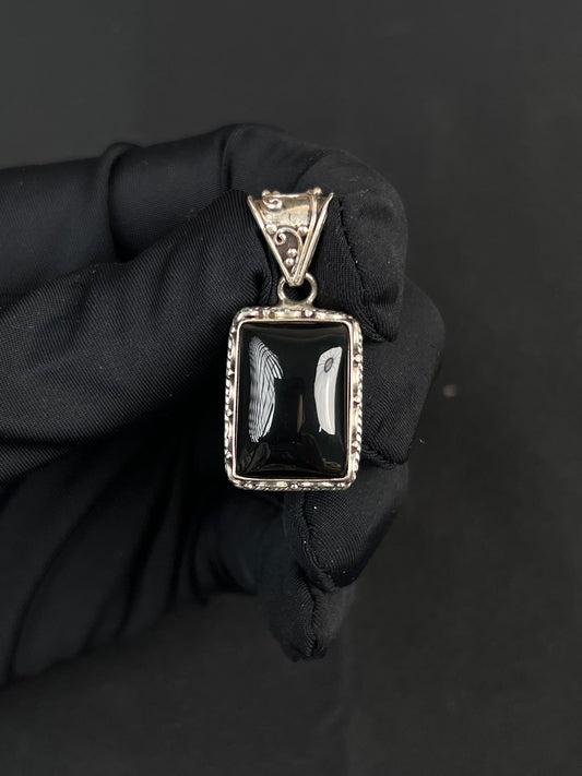 Black Onyx Pendant Nepal Style Sterling Silver