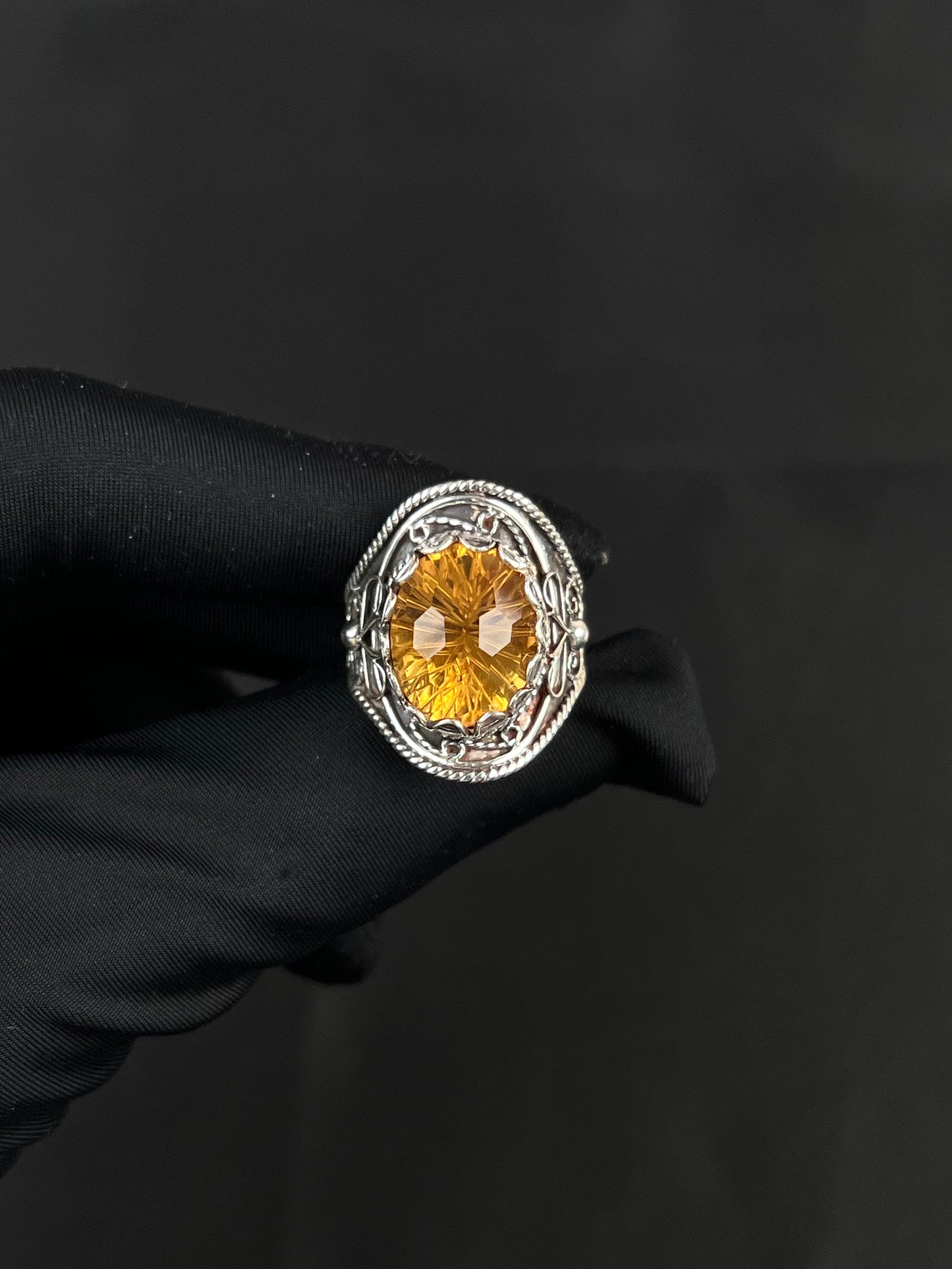 Citrine Ring Sterling Silver Nepal Style 5.1ct