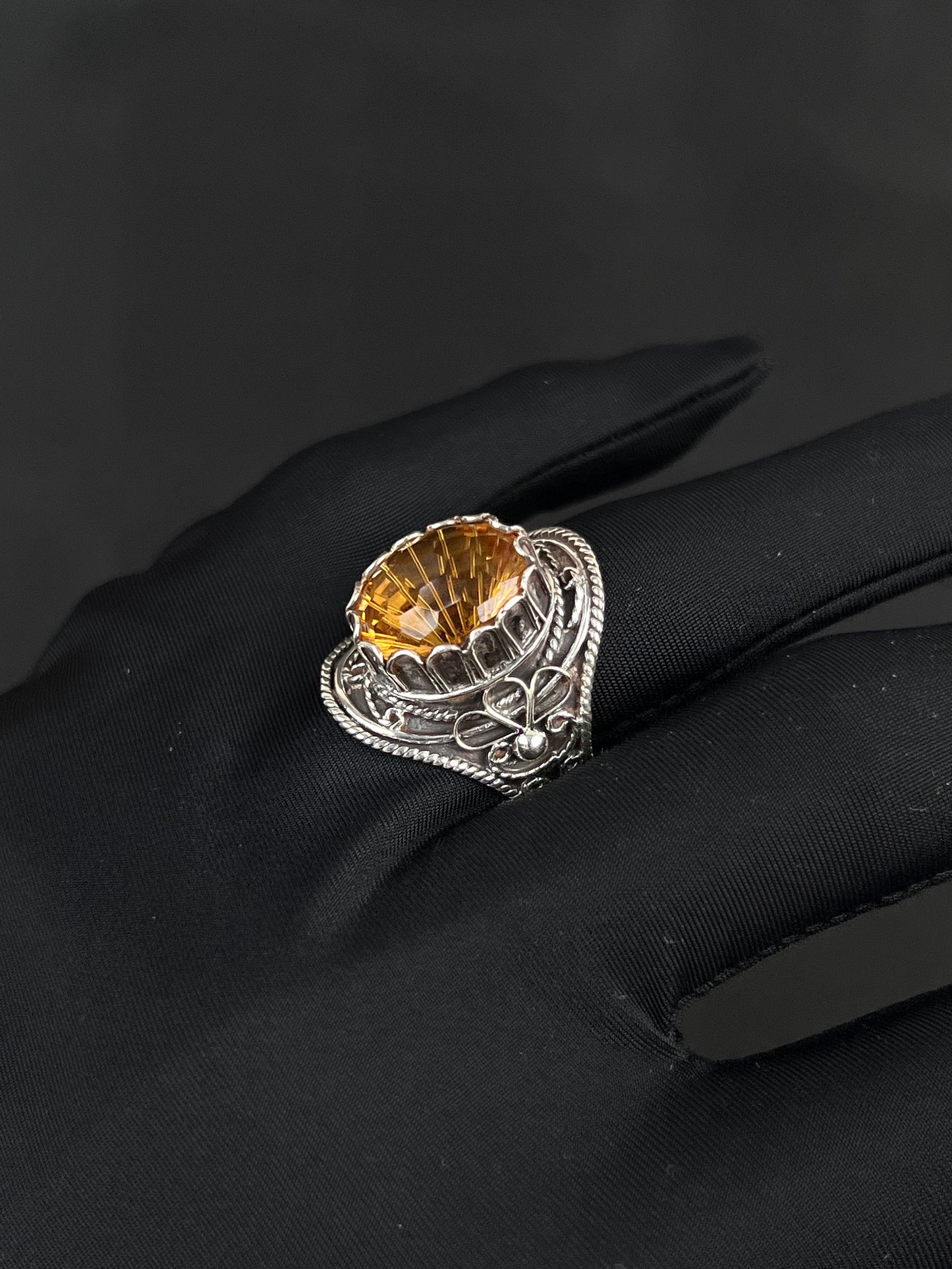 Citrine Ring Sterling Silver Nepal Style 5.1ct