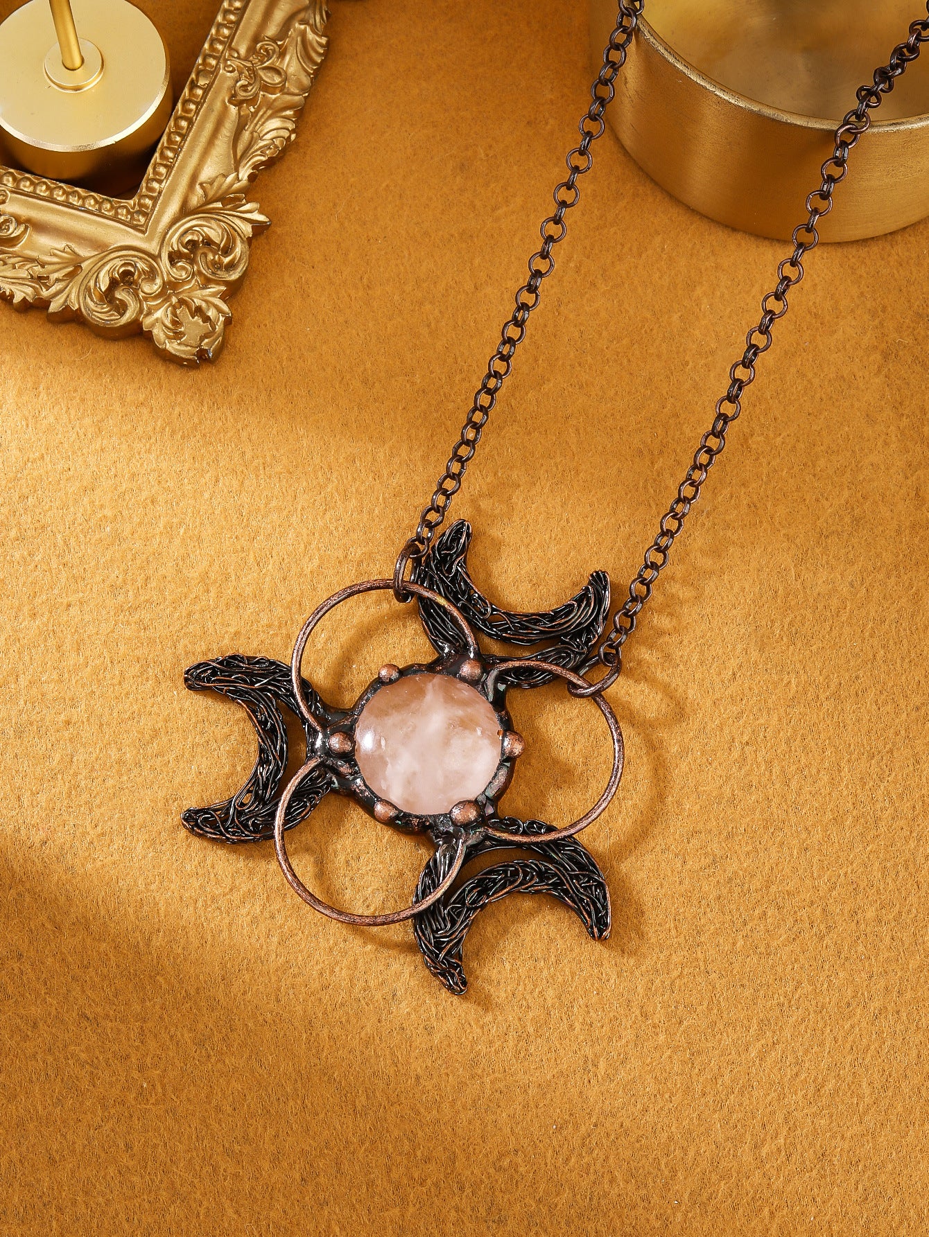 Vintage -Rose Quartz Lunar Necklace