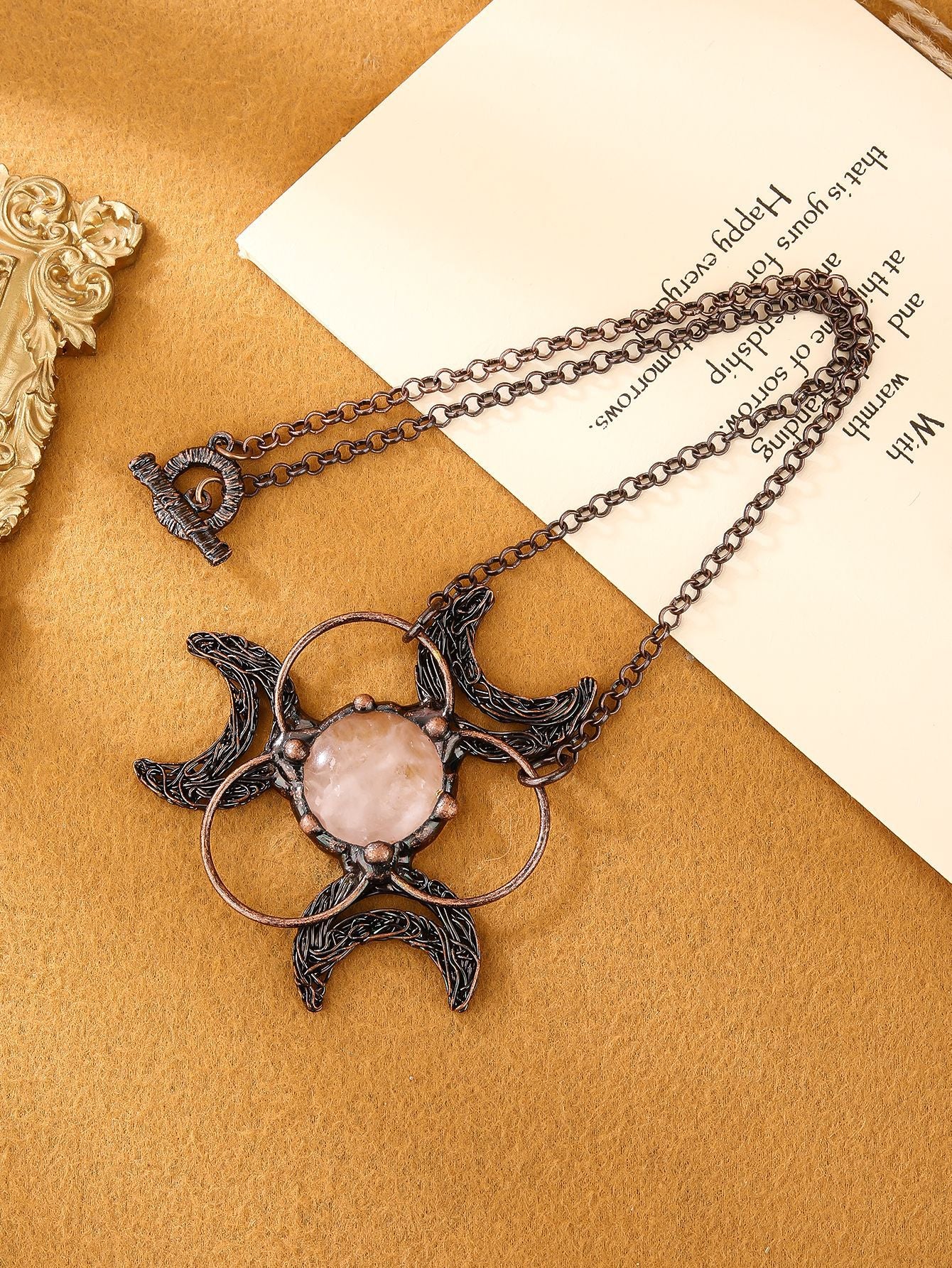 Vintage -Rose Quartz Lunar Necklace