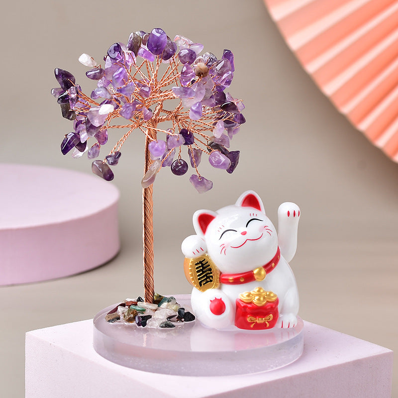 Home Decor-Fortune Cat Crystal Tree