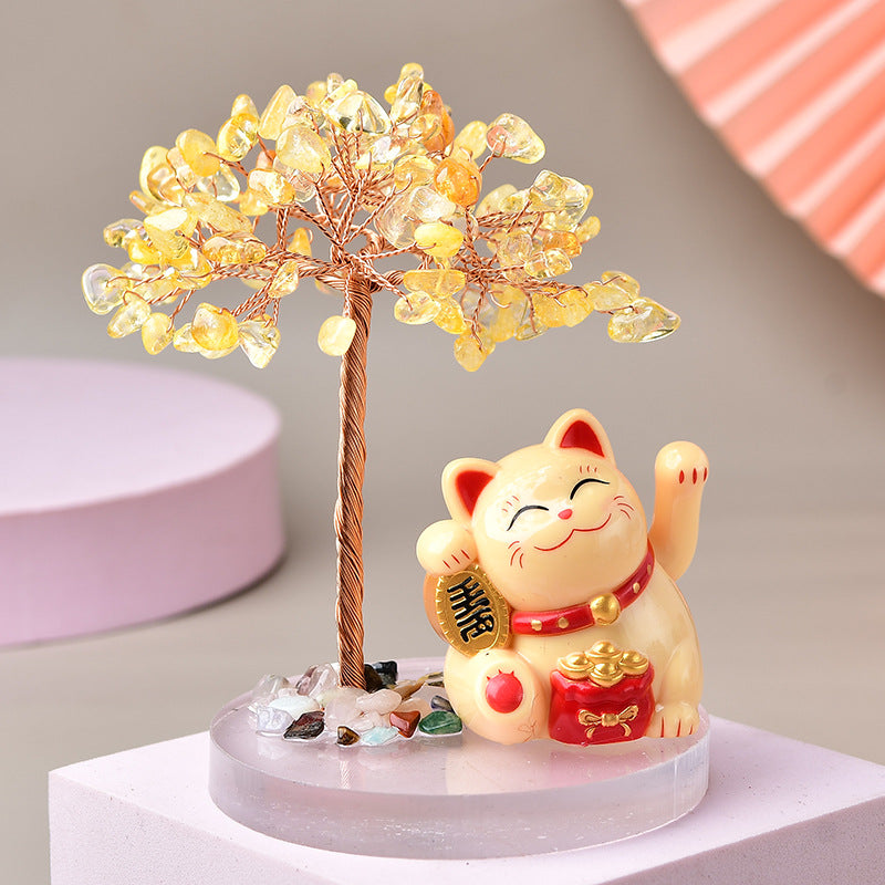 Home Decor-Fortune Cat Crystal Tree